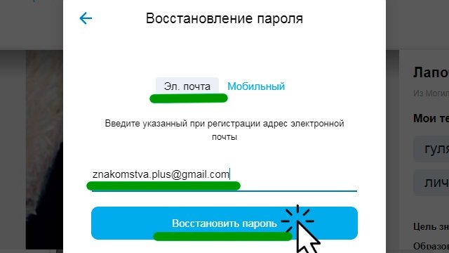 Вводим email анкеты mamba.ru